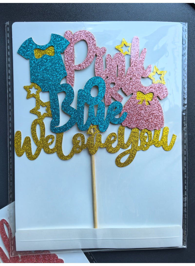 Sparkling Baby Gender Reveal Cake Toppers Pink or Blue Glitter Cake Decorations for Baby Shower Party Home/Outdoor Events Party Supplies Baby Party Favors - Image 5