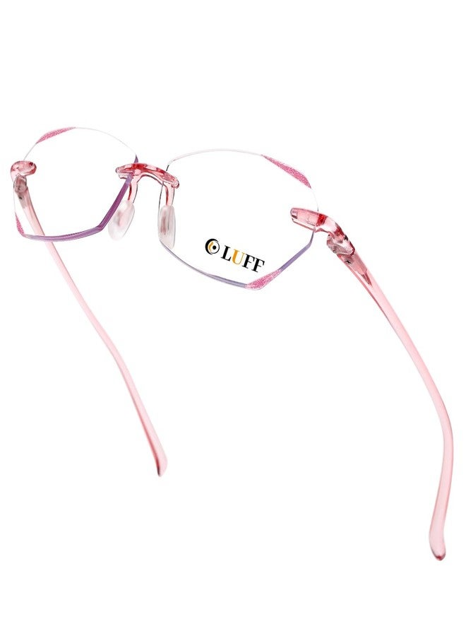 نظارات قراءة بدون إطار من LUFF للنساء، تحجب الضوء الأزرق، أنيقة وخفيفة الوزن، مضادة لإجهاد العين، عدسات ذات حواف مقطوعة بالماس (1.5X). - Image 1