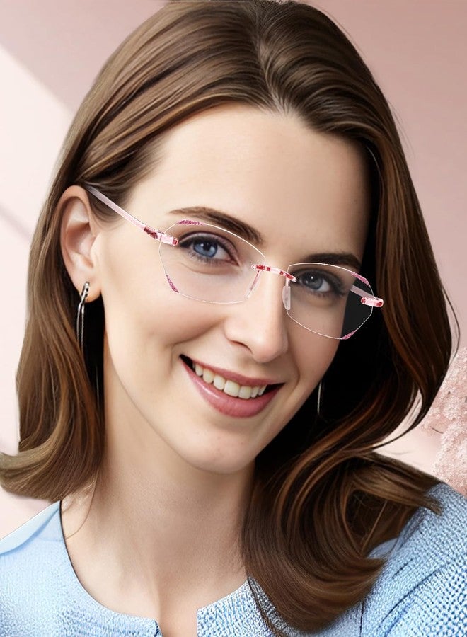 نظارات قراءة بدون إطار من LUFF للنساء، تحجب الضوء الأزرق، أنيقة وخفيفة الوزن، مضادة لإجهاد العين، عدسات ذات حواف مقطوعة بالماس (1.5X). - Image 5