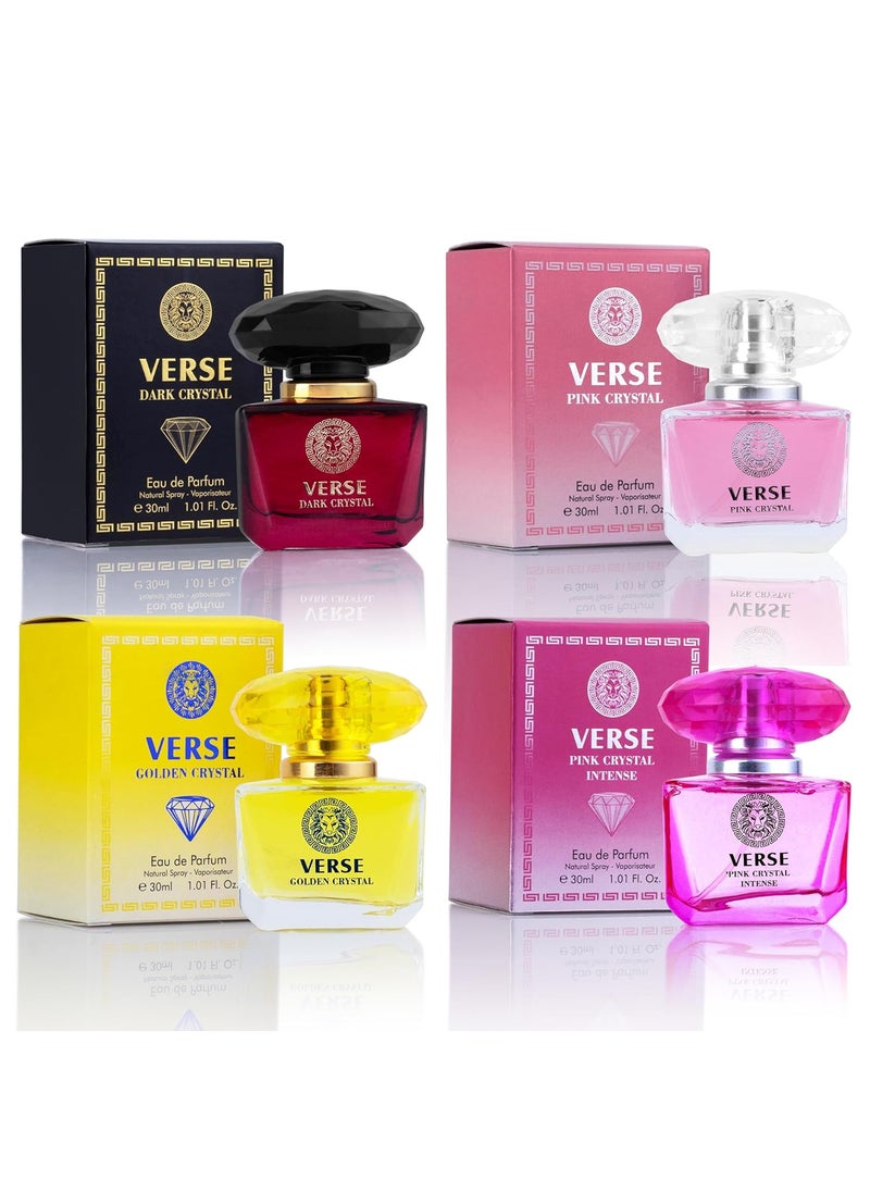 NovoGlow - NovoGlow Verse 4Piece Mini Fragrance Set for Women  Refreshing Combinations of Floral Fruity  Woody Scents  Gift Choice with Natural Mild  NonIrritating Ingredients  Each One in 30ml Bottle - Image 1