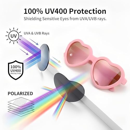 GLARDEFE Polarized Baby Heart Sunglasses with Strap - Unbreakable Flexible Infant Sunglasses for Newborn Toddler Boys Girls Age 0-24 Months (Pink/Pink Mirror+White/Blue+Purple/Purple Mirror) - Image 4