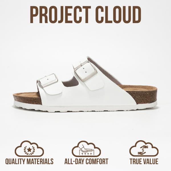 Project Cloud صندل مسطح من الجلد الأصلي للنساء من مشروع كلاود 2025 أساسيات الشاطئ صندل نسائي من فوم الذاكرة أساسيات العطلات للنساء (فينيتا، أبيض، 7.5) - Image 3