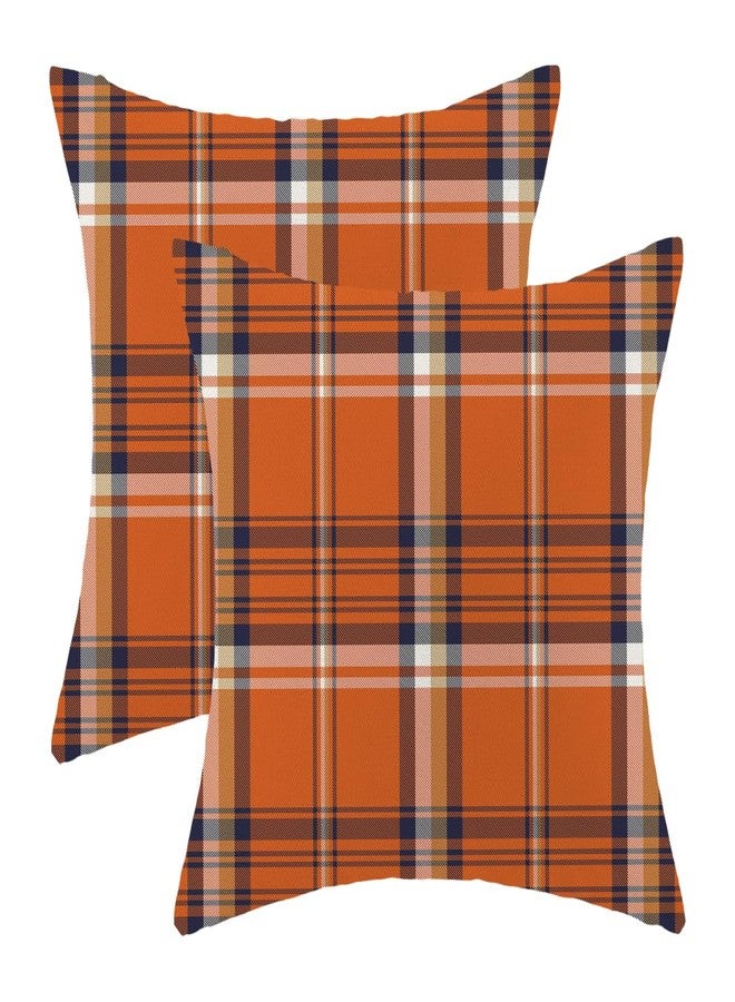 Sorktse Fall Pillow Covers 18 x 18 Inch Set of 2 Autumn Orange Navy Blue Plaid Throw Pillows Outdoor Decorative Harvest Thanksgiving Pillowcases Linen Cushion Cases for Farmhouse Home Bed Sofa Couch - Image 1