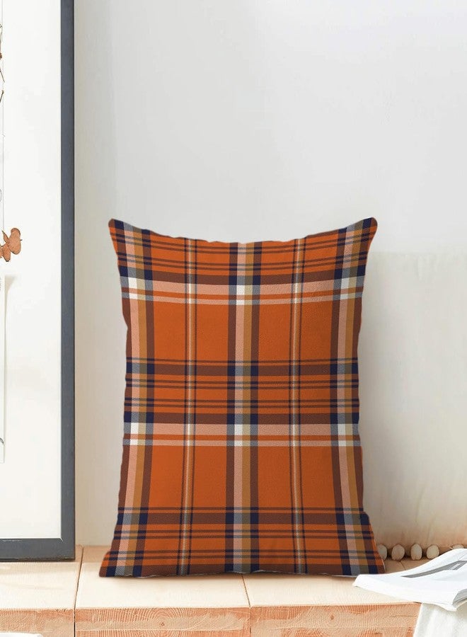 Sorktse Fall Pillow Covers 18 x 18 Inch Set of 2 Autumn Orange Navy Blue Plaid Throw Pillows Outdoor Decorative Harvest Thanksgiving Pillowcases Linen Cushion Cases for Farmhouse Home Bed Sofa Couch - Image 3