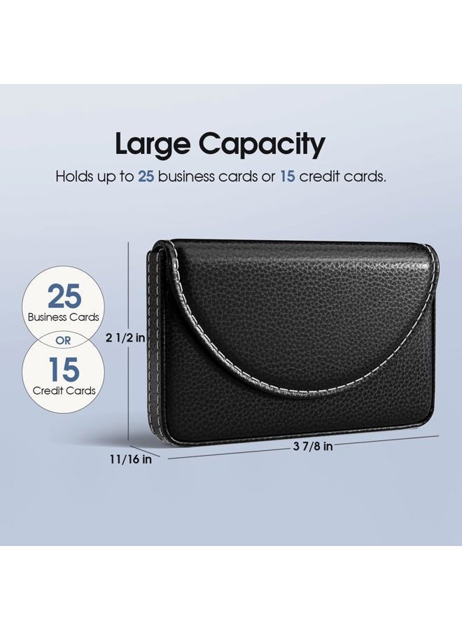 MaxGear Leather Business Card Holder Case with Magnetic Shut Black, Holds 25 Business Cards, Men or Women Name Card Holder Case - Image 4
