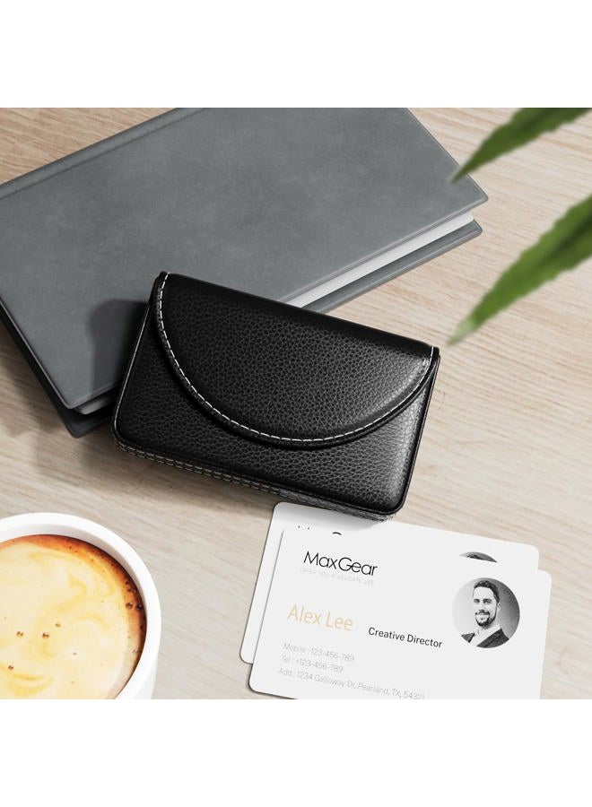 MaxGear Leather Business Card Holder Case with Magnetic Shut Black, Holds 25 Business Cards, Men or Women Name Card Holder Case - Image 2