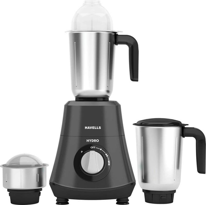 Havells 750W Hydro Neo Mixer Grinder with 1.5L Liquidizing Jar, 1.5L Wet and Dry Jar, 0.4L Chutney Jar, Grey - Image 1
