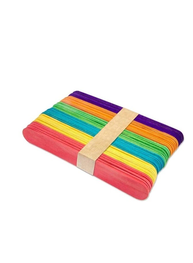 أعواد خشبية كبيرة الحجم مقاس 8 بوصات بألوان قوس قزح - أعواد حرفية فنية 50 قطعة - Image 1