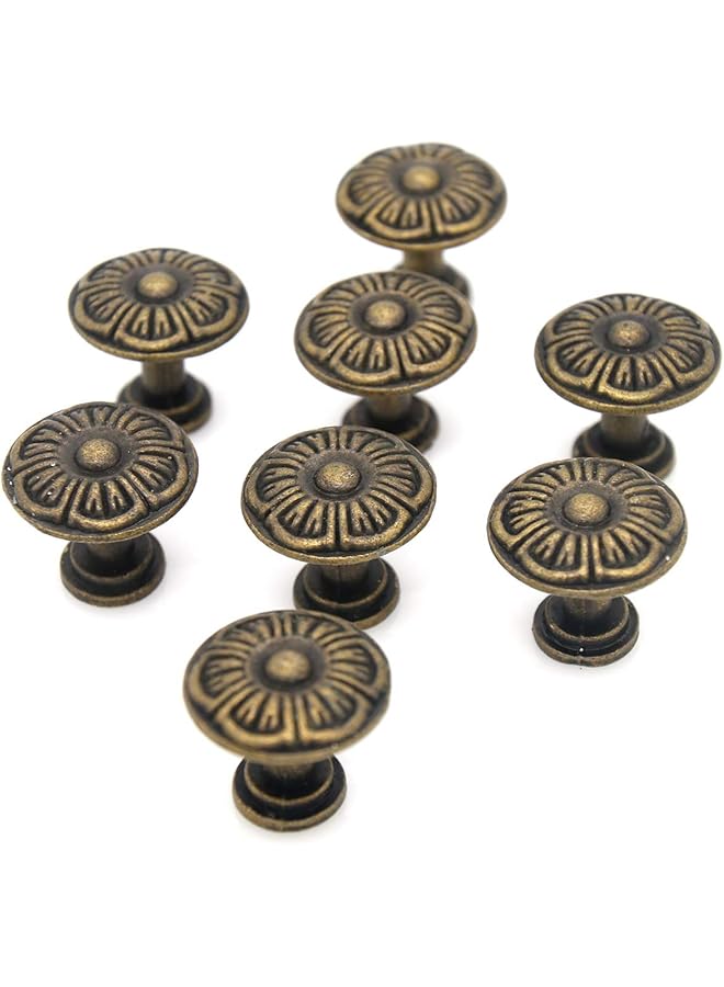 promass 8 PCs Vintage Antique Brass Knobs - Cabinet Handles - Drawer Knob Pulls, Small Size, Diameter 29/32" (2.3 cm) - Image 1
