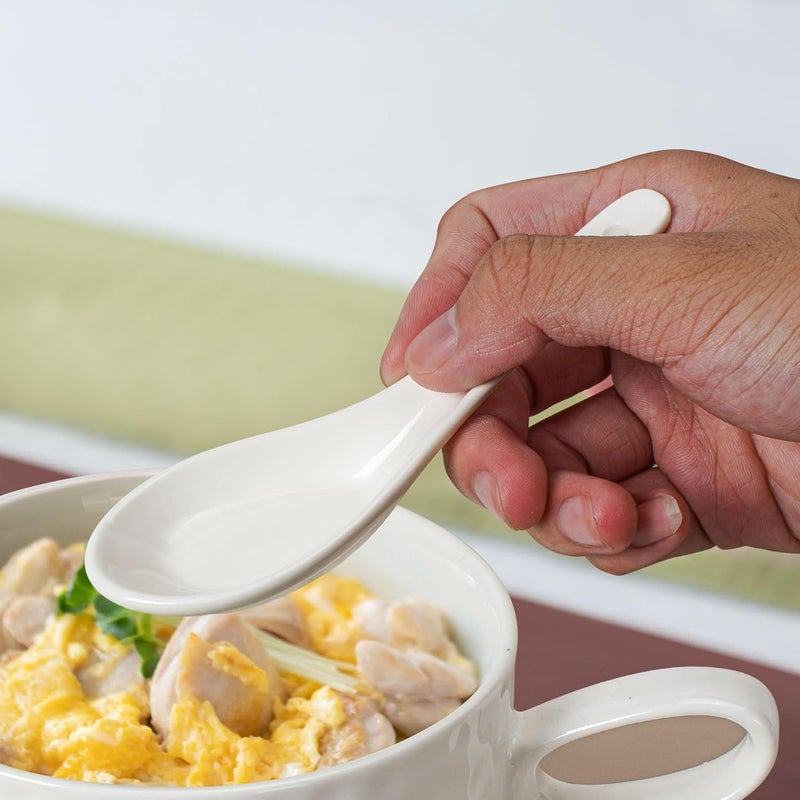 Wareland Asian Soup Spoons Set of 6, Ceramic Chinese Soup Spoons Japanese Spoon for Ramen Pho Dumpling Miso Wonton Noodles 5.5 Inch | Flat Bottom Design | White - Image 5