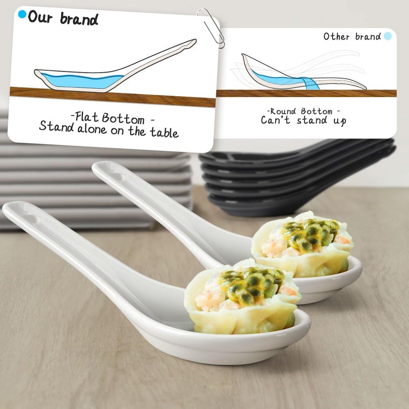 Wareland Asian Soup Spoons Set of 6, Ceramic Chinese Soup Spoons Japanese Spoon for Ramen Pho Dumpling Miso Wonton Noodles 5.5 Inch | Flat Bottom Design | White - Image 2