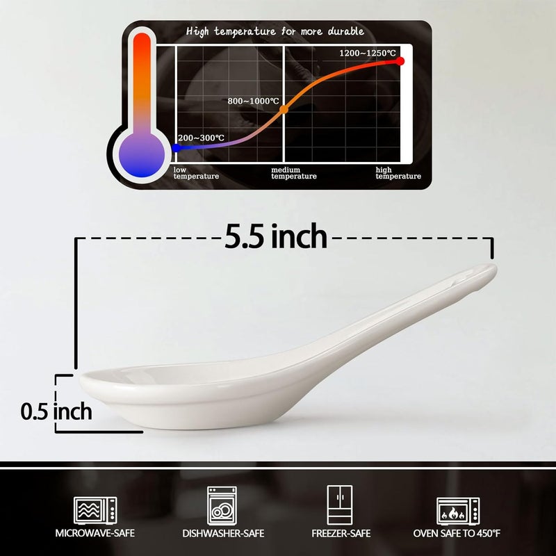 Wareland Asian Soup Spoons Set of 6, Ceramic Chinese Soup Spoons Japanese Spoon for Ramen Pho Dumpling Miso Wonton Noodles 5.5 Inch | Flat Bottom Design | White - Image 4