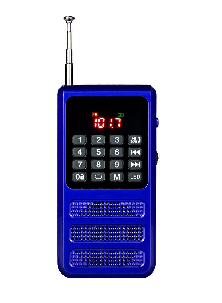 AROAQ Mini Portable Pocket Bluetooth FM Radio Walkman Radio with Voice Recorder SD Card MP3 Player Rechargeable Blue - Image 1