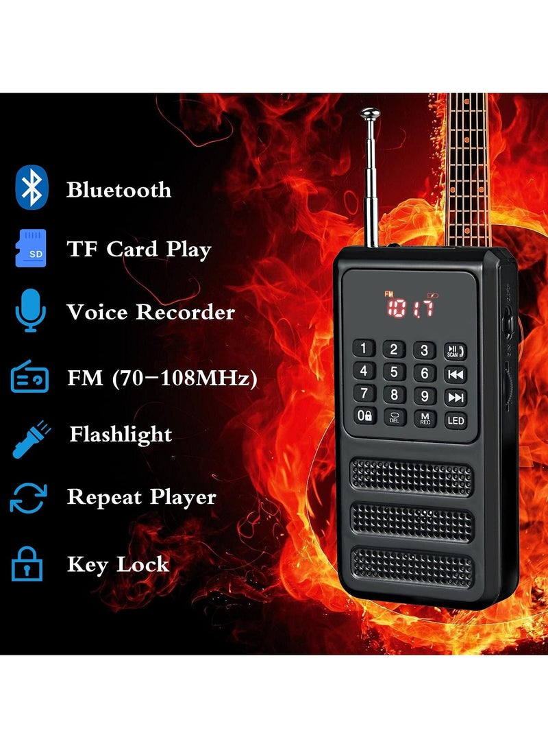 AROAQ Mini Portable Pocket Bluetooth FM Radio Walkman Radio with Voice Recorder SD Card MP3 Player Rechargeable Blue - Image 2