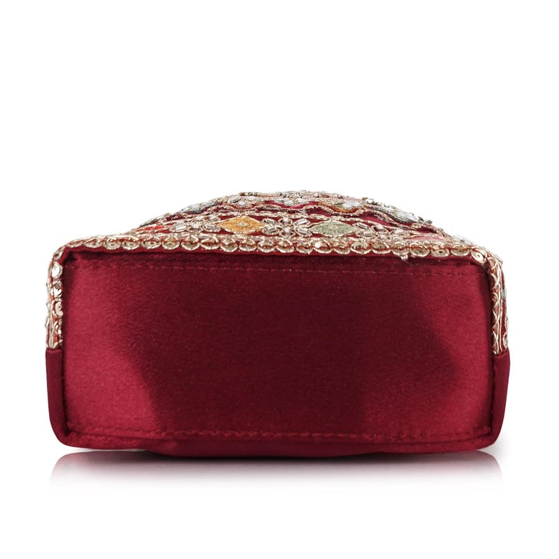 PLANX Velvet SilK Stylish Fancy Embroidery Unique Design Traditional Ethnic Wedding Party Handheld Potli For Women - Image 5