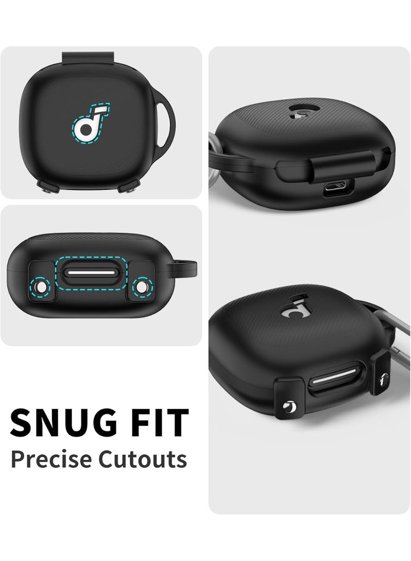 Case for Anker Soundcore Sport X20, Soft Silicone Shockproof Protective with Carabiner Cleaning Kit, Black  - Image 3