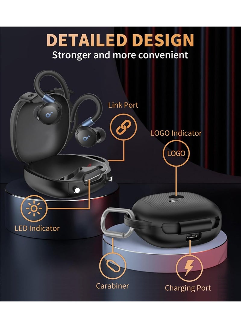 Case for Anker Soundcore Sport X20, Soft Silicone Shockproof Protective with Carabiner Cleaning Kit, Black  - Image 4