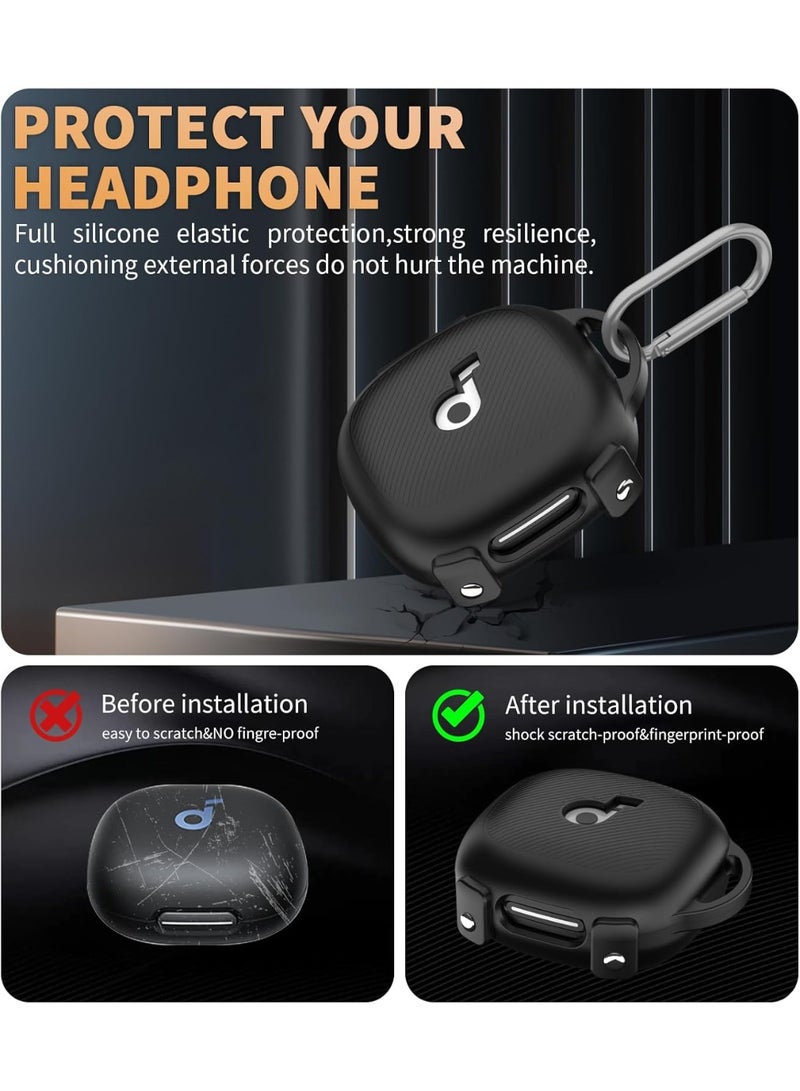Case for Anker Soundcore Sport X20, Soft Silicone Shockproof Protective with Carabiner Cleaning Kit, Black  - Image 2
