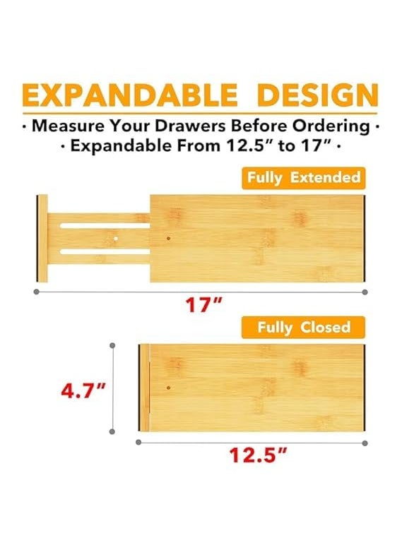 Krishn Kunj Krishn Kunj Bamboo Dresser Drawer Dividers High Adjustable Drawer Organizers Expandable Organization for Home Office Dressers and Bathroom Dividers 1722 in Bamboo Material Pack of 6  - Image 3