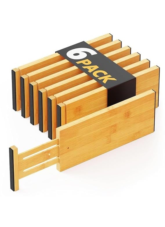 Krishn Kunj Krishn Kunj Bamboo Dresser Drawer Dividers High Adjustable Drawer Organizers Expandable Organization for Home Office Dressers and Bathroom Dividers 1722 in Bamboo Material Pack of 6  - Image 1