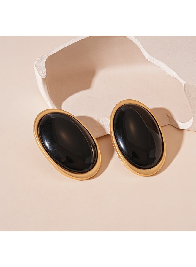 Stardust Boutique Large Oval Stud Earrings for Women, Black and Gold Tone Statement Jewelry, Vintage Style Earrings for Parties, Dinner, Abaya Styling and Gifts - Image 3