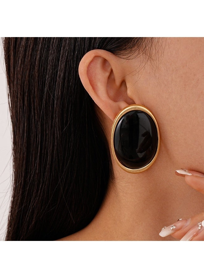 Stardust Boutique Large Oval Stud Earrings for Women, Black and Gold Tone Statement Jewelry, Vintage Style Earrings for Parties, Dinner, Abaya Styling and Gifts - Image 5