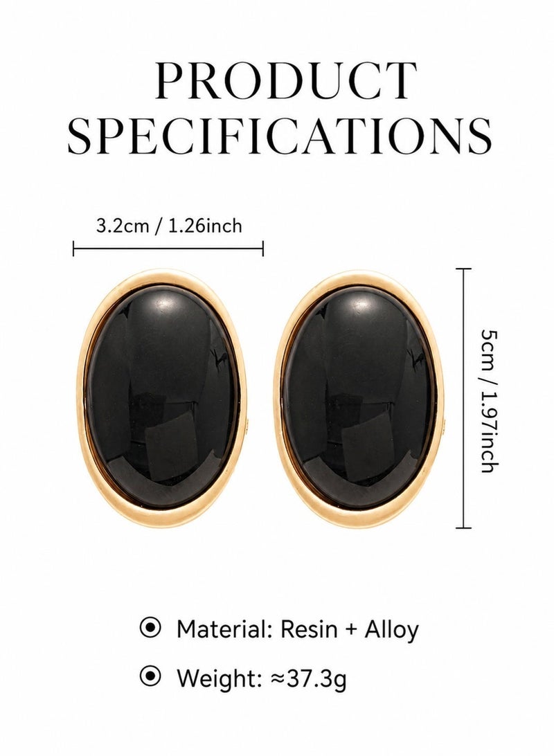 Stardust Boutique Large Oval Stud Earrings for Women, Black and Gold Tone Statement Jewelry, Vintage Style Earrings for Parties, Dinner, Abaya Styling and Gifts - Image 4