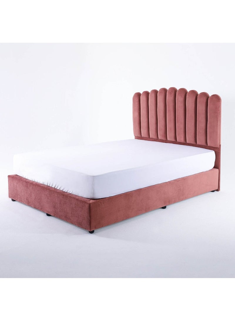 Karnak Almira Upholstered Velvet Bed Frame Bedroom Furniture Strong And Sturdy Modern Design Wooden Bed | Quiet & Comfortable Bed (HC - Wide Single 120x200cm, Pink) - Image 4