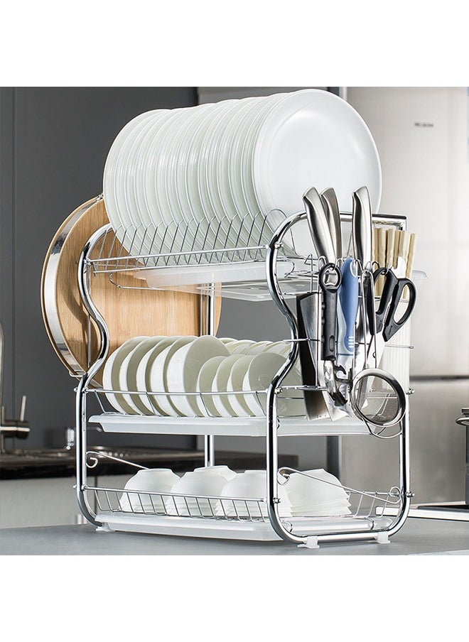 Yolu - 3 Tiers Dish Drying Rack and Drainboard Set for Kitchen Counter, Stainless Steel Dish Racks with Utensil Holder, Cutting Board Holder. - Image 1