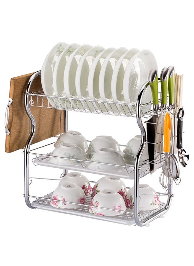 Yolu - 3 Tiers Dish Drying Rack and Drainboard Set for Kitchen Counter, Stainless Steel Dish Racks with Utensil Holder, Cutting Board Holder. - Image 1