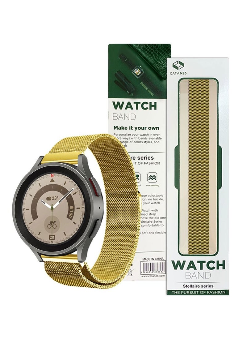Samsung Galaxy Watch 5 / Galaxy Watch 5 Pro Band Milanese Stainless Steel Strap 20mm Compatible with Galaxy Watch5 (44mm/40mm) Galaxy Watch5 Pro (45mm) Gold