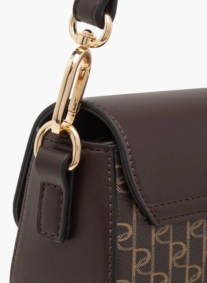 بابريكا Women's Monogram Print Shoulder Bag with Detachable Strap and Flap Closure