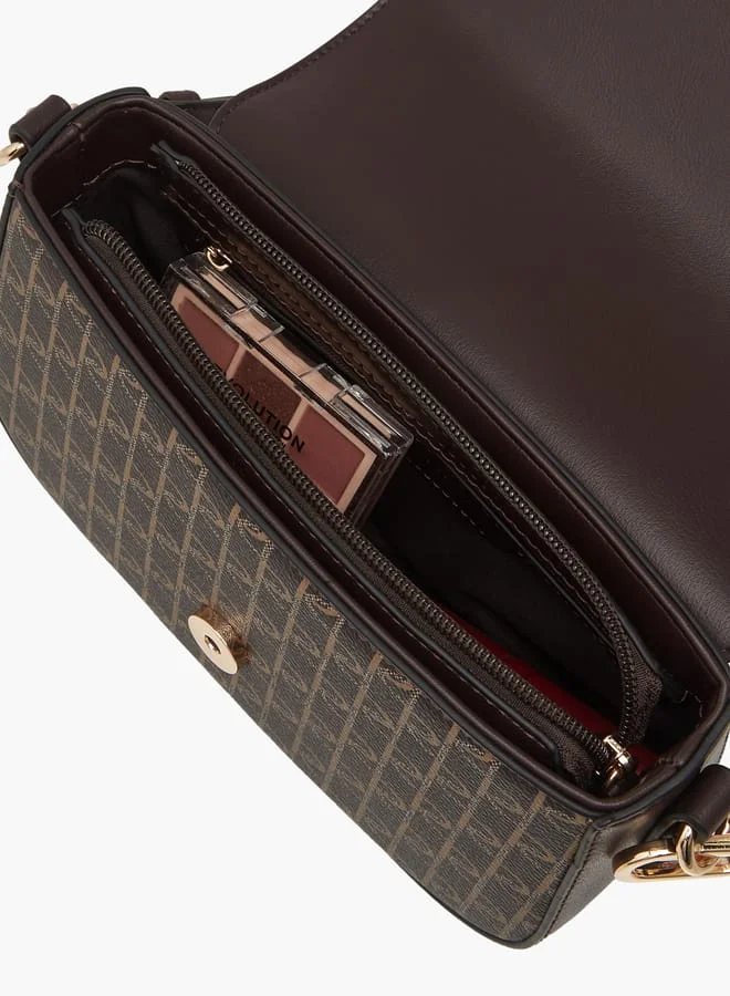 بابريكا Women's Monogram Print Shoulder Bag with Detachable Strap and Flap Closure