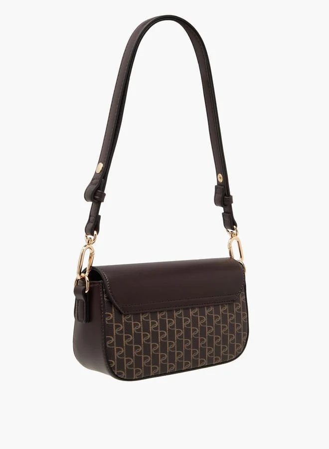 بابريكا Women's Monogram Print Shoulder Bag with Detachable Strap and Flap Closure