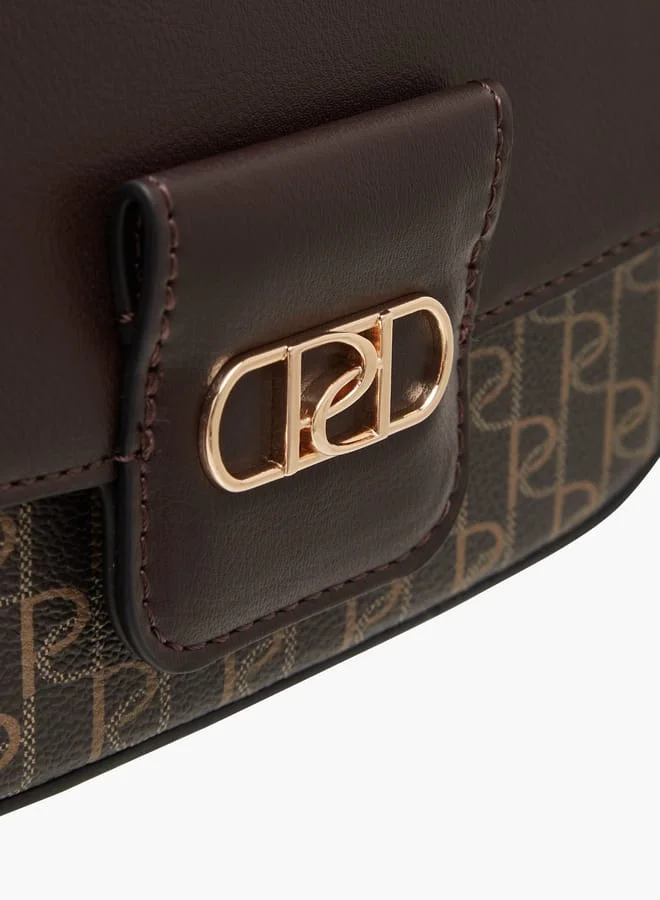 بابريكا Women's Monogram Print Shoulder Bag with Detachable Strap and Flap Closure