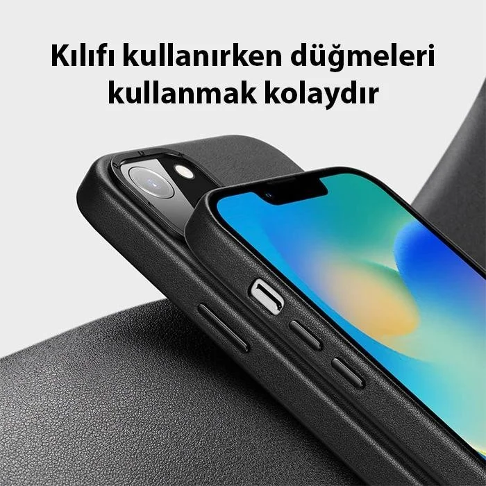 بولهاموبيل Polham Leather Textured Business iPhone 14 Pro 6.1 Case, Magsafe Compatible, Ultra Stylish, Camera Protective Case