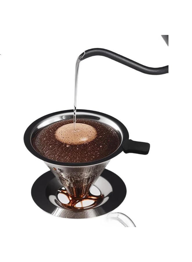 Cliton Coffee Filter Dripper Pour-Over Kettle, 304 Stainless Steel Filter, Drip Coffee Maker, Filter Mesh, 2 Servings - Image 2
