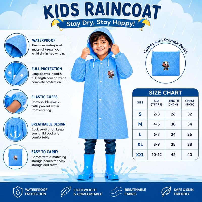 Krystle Kids Boy's PVC Full Sleeve With Hooded Plain Raincoat (Blue, 5-6 Years) - Image 4