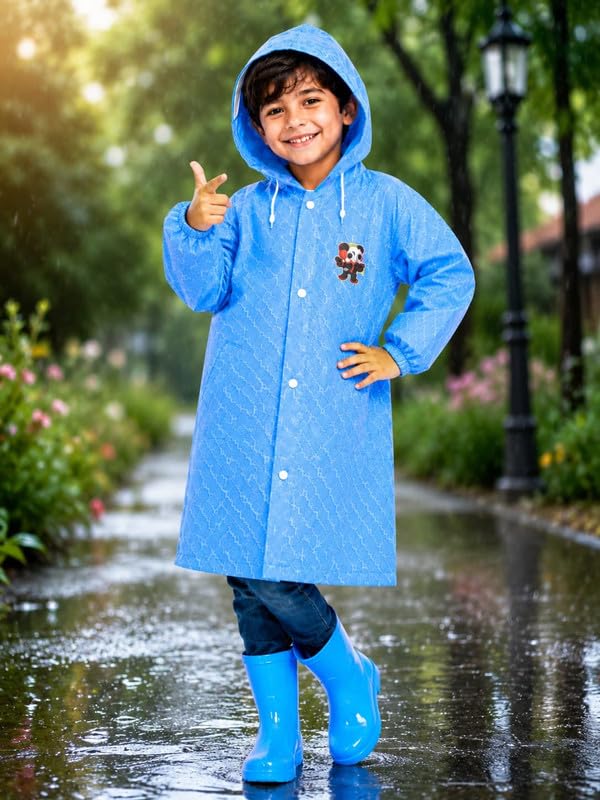 Krystle Kids Boy's PVC Full Sleeve With Hooded Plain Raincoat (Blue, 5-6 Years) - Image 2