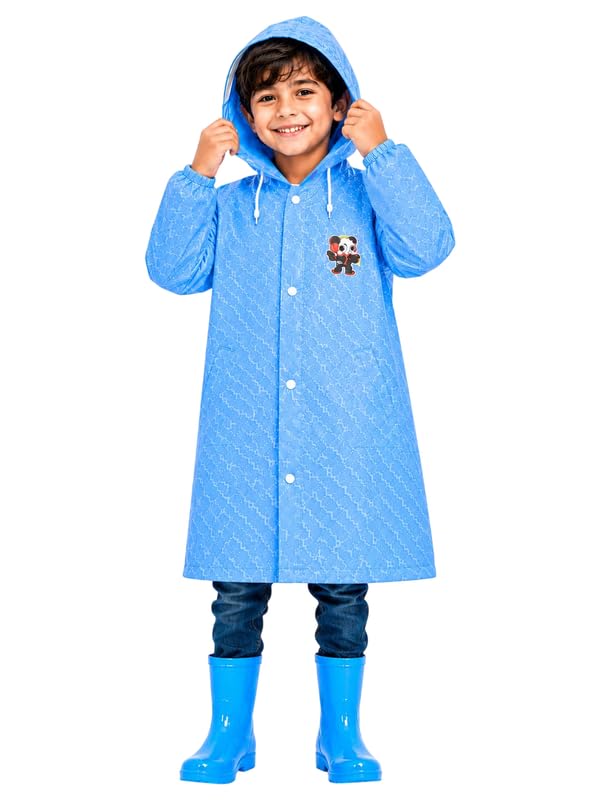 Krystle Kids Boy's PVC Full Sleeve With Hooded Plain Raincoat (Blue, 5-6 Years) - Image 1