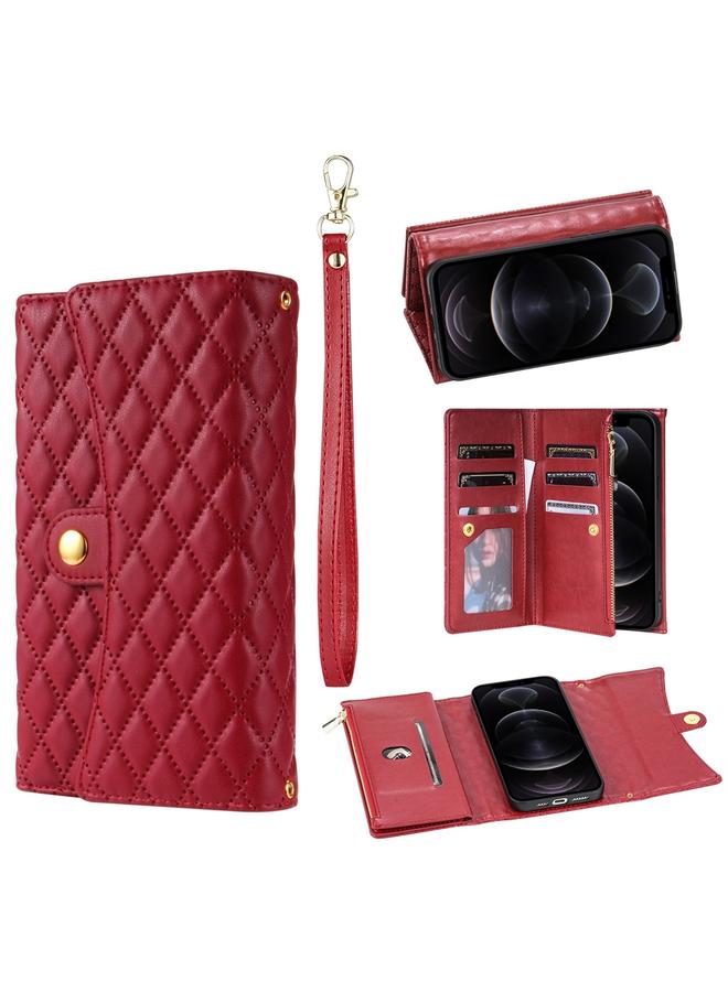 Zaboon Case For iPhone 11 Pro Max Zipper Multi-Card Wallet Rhombic Leather Phone Case - Image 1