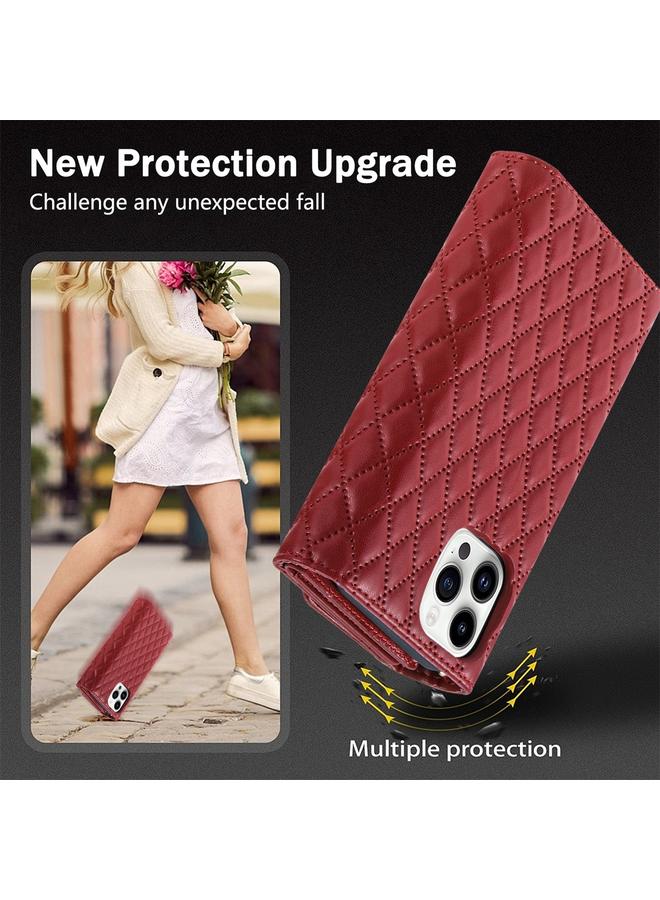 Zaboon Case For iPhone 11 Pro Max Zipper Multi-Card Wallet Rhombic Leather Phone Case - Image 4