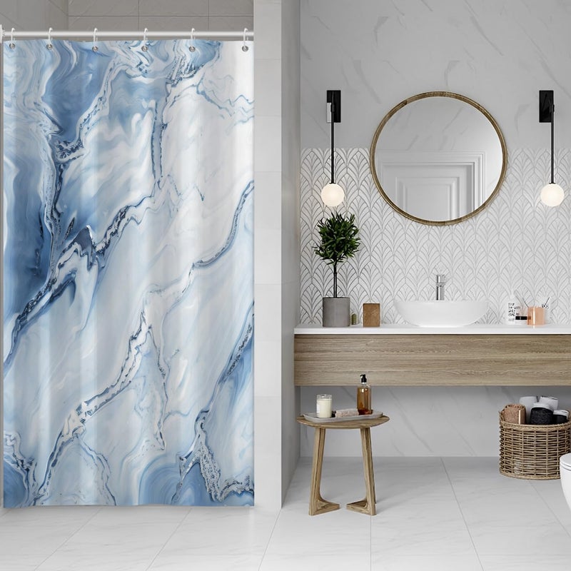 Ruelvth Blue Shower Starta Ombre Blue Marble Shower Startain for Bathroom Modern Perchetic Pabric Fabric Startain مع خطافات 48 × 72 بوصة - Image 1