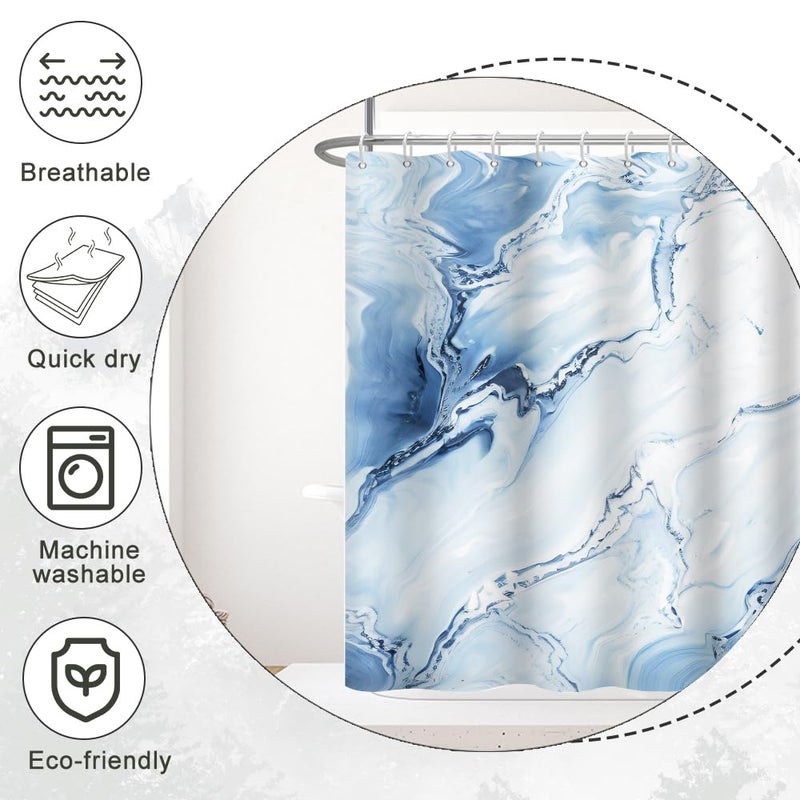 Ruelvth Blue Shower Starta Ombre Blue Marble Shower Startain for Bathroom Modern Perchetic Pabric Fabric Startain مع خطافات 48 × 72 بوصة - Image 4