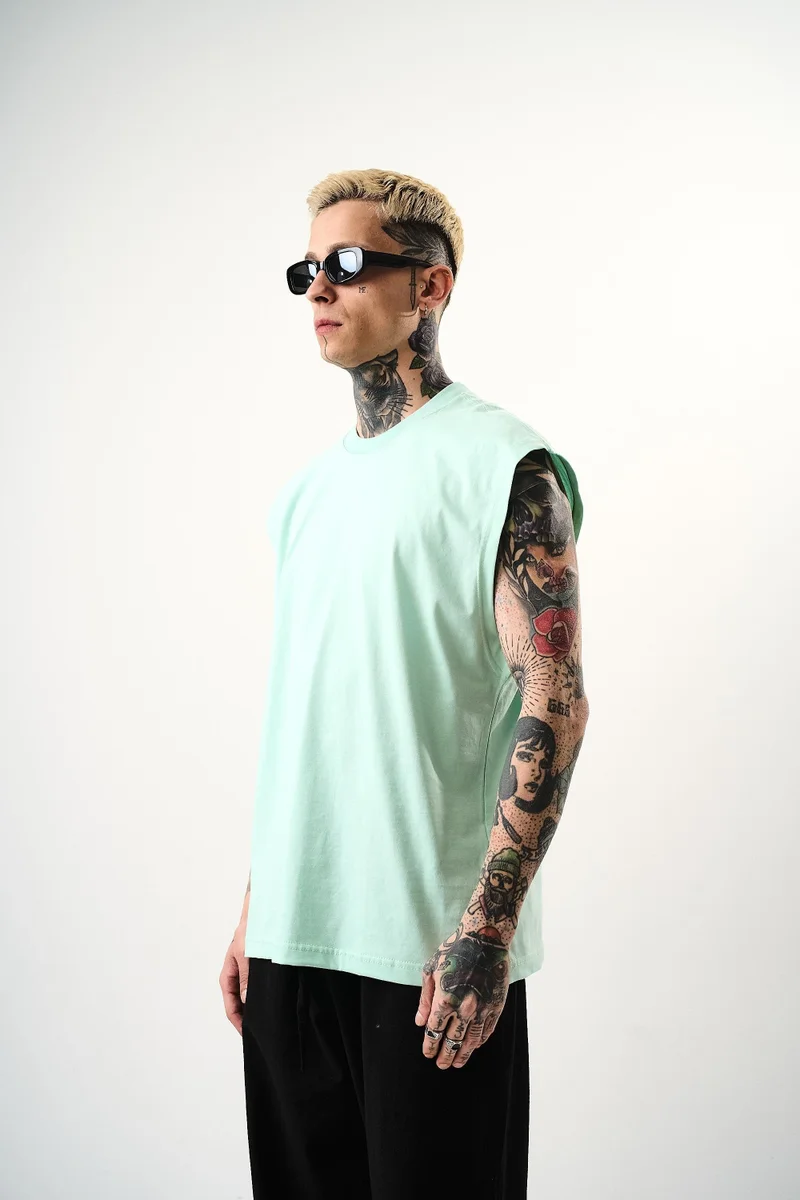 RESPIRE Men's Basic Sleeveless Oversize T-Shirt, Sea Green