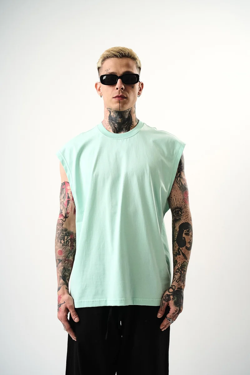 RESPIRE Men's Basic Sleeveless Oversize T-Shirt, Sea Green