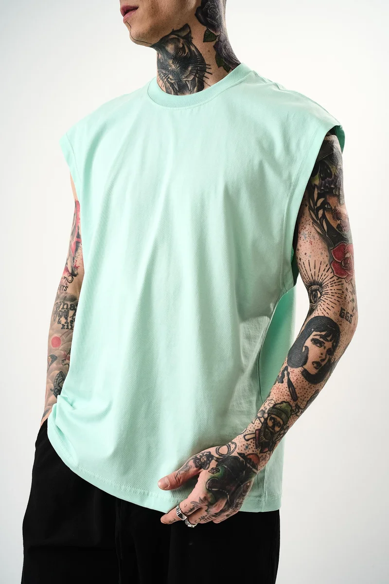 RESPIRE Men's Basic Sleeveless Oversize T-Shirt, Sea Green