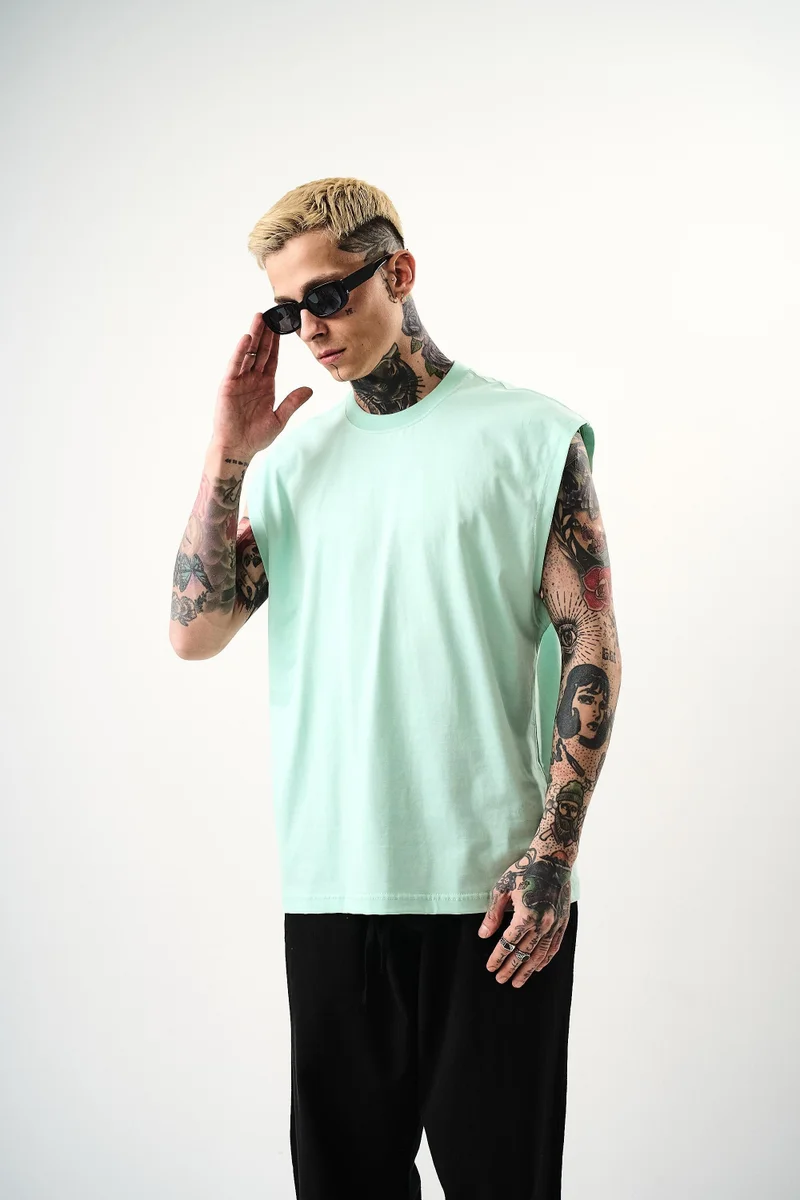 RESPIRE Men's Basic Sleeveless Oversize T-Shirt, Sea Green