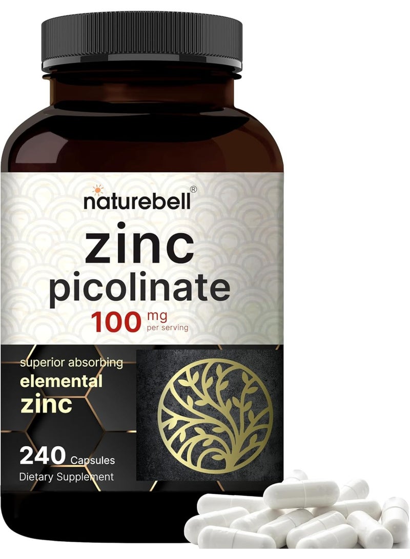 نايتشر بيل High Potency Zinc Picolinate 100mg - 240 Capsules, Bioavailable Form of Zinc for Immune Support and Skin Health - Non-GMO and Gluten - Image 1