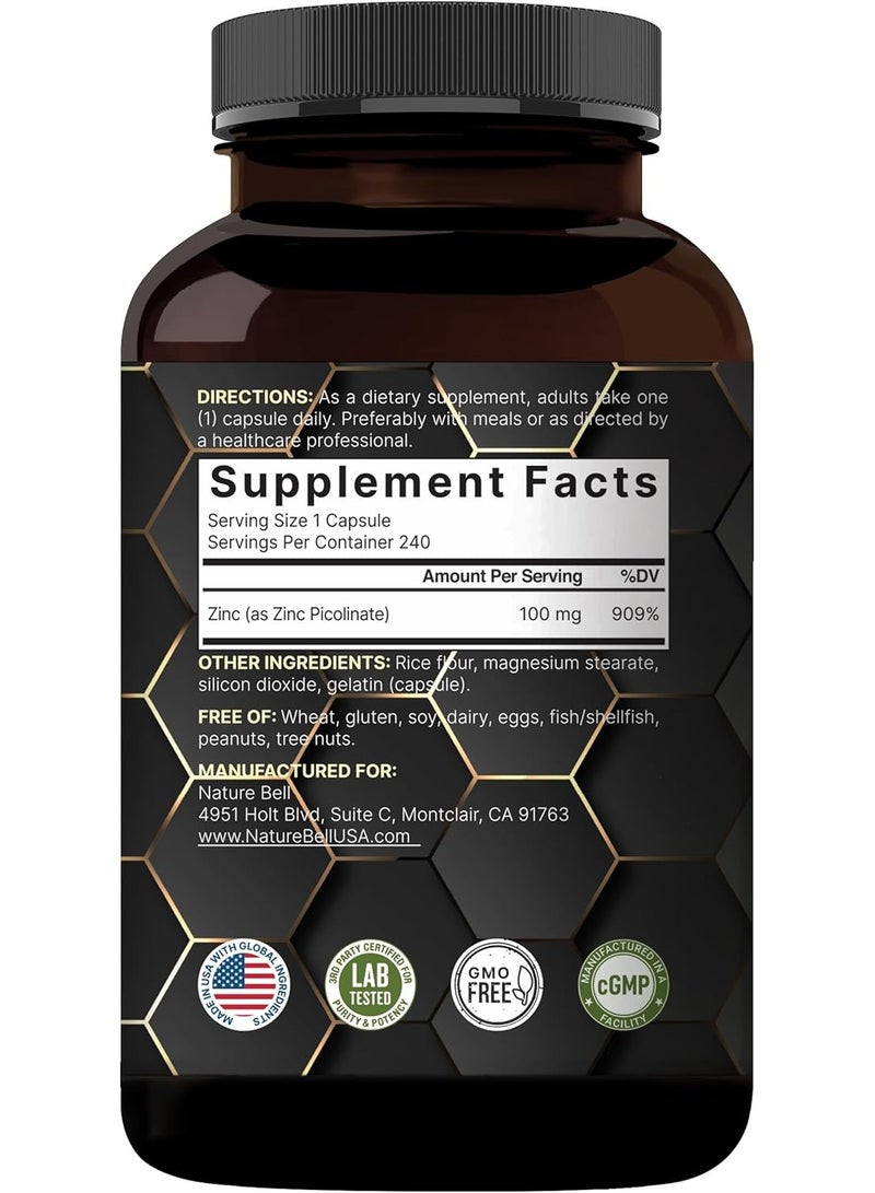 نايتشر بيل High Potency Zinc Picolinate 100mg - 240 Capsules, Bioavailable Form of Zinc for Immune Support and Skin Health - Non-GMO and Gluten - Image 5